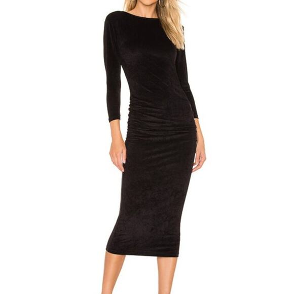 James Perse Dresses & Skirts - James Perse Los Angeles NWOT Black Fitted Low Back Velvet Ruched Midi Dress